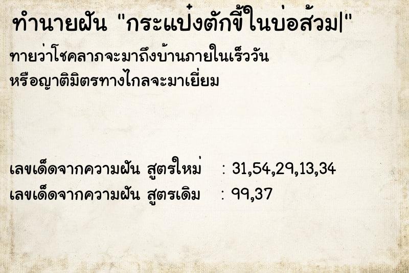 ทำนายฝันกระแป๋งตักขี้ในบ่อส้วม| ทำนายฝันทำนายฝันกระแป๋งตักขี้ในบ่อส้วม|